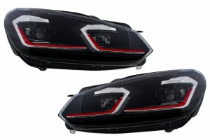 Προβολείς Led Κατάλληλοι Για Vw Golf 6 Vi (2008-2013) Με Facelift G7.5 Gti Σε Κόκκινο χρώμα, Δυναμικά Διαδοχικά Φώτα Στροφής αριστερά/αριστερά.