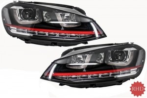 Δεξιόστροφοι Προβολείς 3D Led Drl Κατάλληλοι Για Vw Golf 7 Vii (2012-2017) Κοκκινοι R20 Gti Look Led Με Ροή Δυναμικών Διαδοχικών Φώτων Στροφής