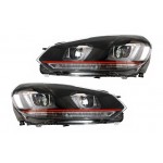 Προβολείς Δεξιόστροφης Κίνησης Κατάλληλοι Για Vw Golf 6 Vi (2008-2013) Golf 7 3D Led Drl U-Design Led Flowing Turning Light Red Stripe