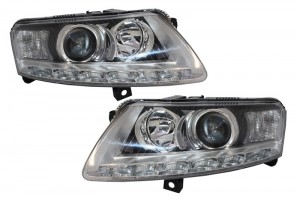 Προβολείς Xenon Led Drl Κατάλληλοι Για Audi A6 C6 4F (04.2004-2008) Χρωμιωμένοι Χωρίς Afs