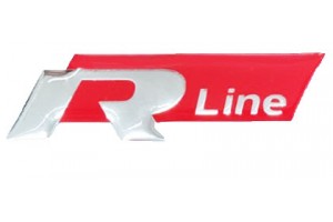 R Line (VW) Αυτοκολλητο Σημα ΚΟΚΚΙΝΟ/ΧΡΩΜΙΟ 7,5x2,1cm Με Επικαλυψη Εποξειδικης Ρυτινης - 1 ΤΕΜ.