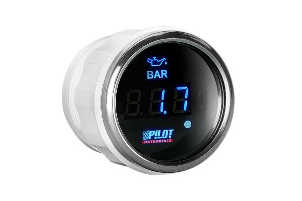 Οργανο Πιεσης Λαδιου Ψηφιακο Μαυρο Με Λευκο Φως Black Digital Series 9-32V 52mm