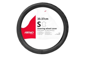 Καλυμμα Τιμονιου Απο Δερμα (S) 35-37cm SWC-51-S Σε Μαυρο Χρωμα Με Μαυρες Ραφες Amio - 1 Τεμ.