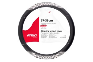 Καλυμμα Τιμονιου 37/39CM SWC-39-M Μαυρο Με Λευκη Ραφη Δερματινη ( Καρο ΣΗΜΑΙΑ) Amio - 1 ΤΕΜ.