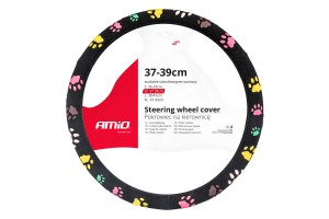 Καλυμμα Τιμονιου SWC-46 (M) 37-39cmΜΑΥΡΟ Με Σχεδιο Πολυχρωμες Πατουσες Σκυλου Amio - 1 ΤΕΜ.