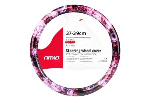 Καλυμμα Τιμονιου SWC-47 Μ 37-39cm ΜΑΥΡΟ/ΡΟΖ Με Σχεδιο Λουλουδια Amio - 1 ΤΕΜ.