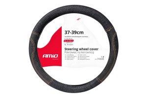 Καλυμμα Τιμονιου Μαυρο ΤΖΙΝ/DENIM (M) 37-39cm SWC-52-M Με Μαυρες & Κιτρινες Ραφες Amio - 1 Τεμ.