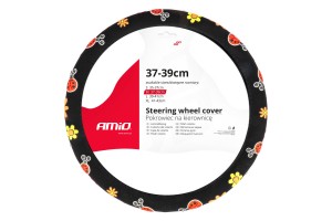 Καλυμμα Τιμονιου SWC-58 (M) 37>39cm Μαυρο Με Σχεδιο Πολυχρωα Λουλουδια & Πασχαλιτσες Amio - 1 ΤΕΜ.