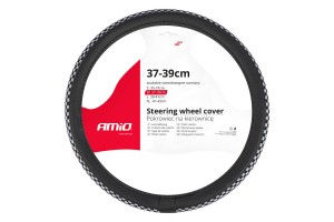 Καλυμμα Τιμονιου SWC-60 (M) 37>39cm Μαυρο Με Σχεδιο Ασπρομαυρη Σκακιερα Amio - 1 ΤΕΜ.