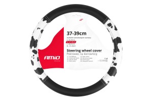 Καλυμμα Τιμονιου SWC-62 (M) 37>39cm Μαυρο Με Σχεδιο Ασπρομαυρο Δερμα Αγελαδας Amio - 1 ΤΕΜ.