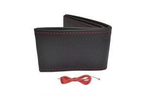 Καλυμμα Τιμονιου Αυτοκινητου Ραφτο 38-39CM Απο Διατρητο Αοσμο Τεχνοδερμα Μαυρο Με Κοκκινη Ραφηamio - 1 ΤΕΜ.