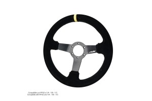 Τιμονι Τριακτινο 320 mm/ΠΑΧΟΣ 104 mm/BΑΘΟΣ 47 Mm Μαυρο Σουετ Με Κιτρινη Ριγα Simoni Racing - 1 TEM.