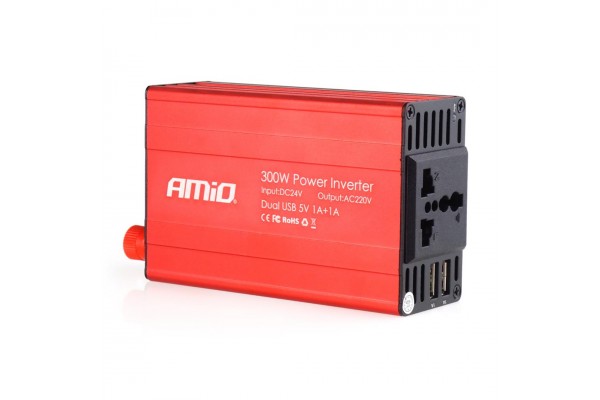 Inverter 24-230V max300W-peak600W Me 2 Usb Amio – 1 ΤΕΜ.