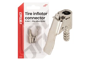 Amio - Προσαρμογέας Ακροφυσίου (Ρακόρ) Φουσκώματος Ελαστικών Για Σωλήνα Διαμέτρου 6mm Κατασκευασμένος Από Κράμα Ψευδαργύρου Με Επικάλυψη Νικελίου - 1 τεμ. (04495/AM)