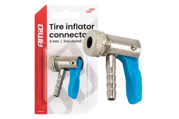 Amio - Προσαρμογέας Ακροφυσίου (Ρακόρ) Φουσκώματος Ελαστικών Για Σωλήνα Διαμέτρου 6mm Κατασκευασμένος Από Κράμα Σιδήρου Με Επικάλυψη Νικελίου - 1 τεμ. (04497/AM)