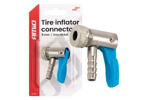 Amio - Προσαρμογέας Ακροφυσίου (Ρακόρ) Φουσκώματος Ελαστικών Για Σωλήνα Διαμέτρου 8mm Κατασκευασμένος Από Κράμα Σιδήρου Με Επικάλυψη Νικελίου - 1 τεμ. (04498/AM)