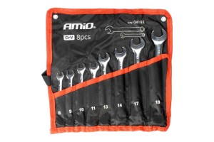 Εργαλειοθηκη Με Τσεπες Με Κλειδια Γερμανοπολυγωνα ΧΡΩΜΙΟ-ΒΑΝΑΔΙΟ (CRV) 8>19mm Αμιο - 8 ΤΕΜ.