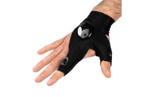 Γαντια Χειρος Για 2 Δαχτυλα Με 2 Led Ελαστικα Αδιαβροχα Σε Μαυρο Χρωμα Αmio - 2 TEM.