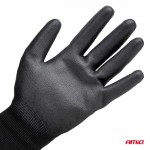 Amio - Γάντια Εργασίας Ελαστικά Με Επικάλυψη Πολυουρεθάνης Χρώμα Μαύρο Μέγεθος No.8 - 2 ζευγ. (04631/AM)