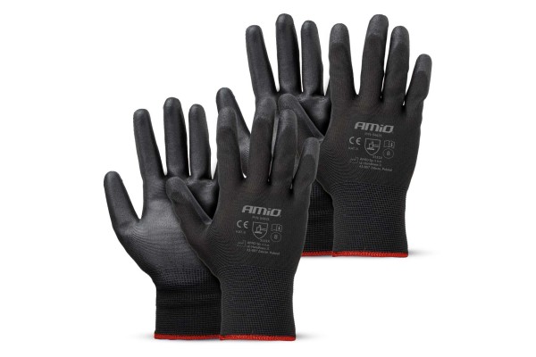 Amio - Γάντια Εργασίας Ελαστικά Με Επικάλυψη Πολυουρεθάνης Χρώμα Μαύρο Μέγεθος No.8 - 2 ζευγ. (04631/AM)