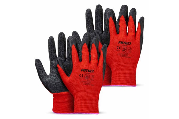 Amio - Γάντια Εργασίας Με Επικάλυψη Λάτεξ Χρώμα μαύρο/κόκκινο Μέγεθος No.11 - 2 ζευγ. (04638/AM)