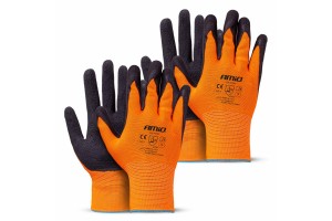 Amio - Γάντια Εργασίας Με Επικάλυψη Αφρού Λάτεξ Χρώμα πορτοκαλί/μαύρο Μέγεθος No.9 - 2 ζευγ. (04640/AM)