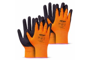 Amio - Γάντια Εργασίας Με Επικάλυψη Αφρού Λάτεξ Χρώμα πορτοκαλί/μαύρο Μέγεθος No.11 - 2 ζευγ. (04642/AM)