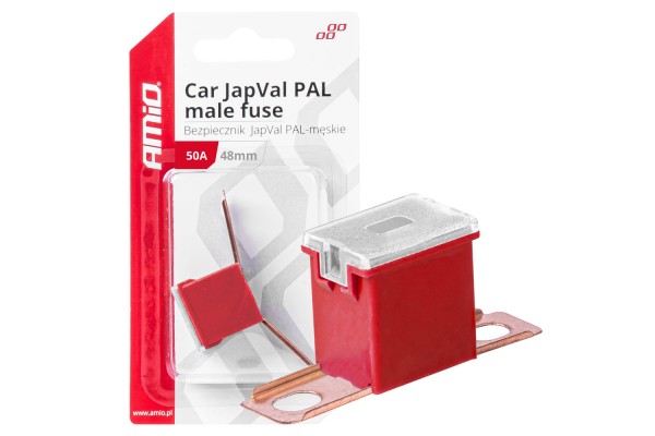Ασφαλεια Japval Pal Αρσενικη 48mm 50A Σε Κοκκινο Χρωμα Amio - 1 Τεμ.