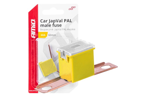 Ασφαλεια Japval Pal Αρσενικη 62mm 60A Σε Κιτρινο Χρωμα Amio - 1 Τεμ.