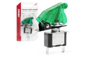 Διακοπτης Αεροπορικου Τυπου 2 Θεσεων Με Πρασινο Καπακι & Φως Led 12-24V Αmio - 1 TEM.