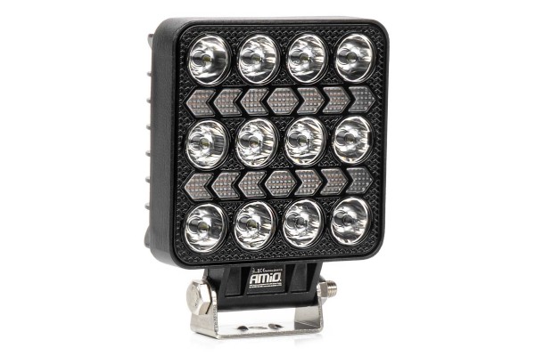 Amio - Led Λάμπα Εργασίας 36W 3600lm 6500K Με Προειδοποιητικό Φως – 9–36V (Λευκό + Κίτρινο) Spot Αλουμινένια - 1 τεμ. - (04419/AM)