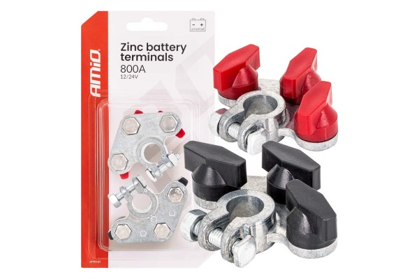 Amio - Πόλοι Μπαταρίας Αυτοκινήτου 800A Βαρέως Τύπου – Σετ (+/-), Επιψευδαργυρωμένες, Για 12/24V - 2 τεμ. (04391/AM) Amio - Πόλοι Μπαταρίας Αυτοκινήτου 800A Βαρέως Τύπου – Σετ (+/-), Επιψευδαργυρωμένες, Για 12/24V - 2 τεμ. (04391/AM)