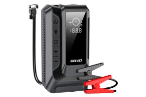 Amio - Φορητός Εκκινητής Μπαταρίας (Jump Starter) 4 Σε 1 Με Ενσωματωμένο Κομπρεσέρ Αέρα, Powerbank Και Φακό Led Τάση Λειτουργίας 12V Με Χωρητικότητα 12Ah Και Μέγιστο Ρεύμα Εκκίνησης 1600A Για Επιβατικά Αυτοκίνητα - 1 τεμ. (04677/AM)