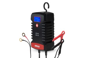 Amio - Φορτιστής Μπαταρίας Ψηφιακός Pro Agm Gel LiFePo4 (LFP) Τάση Λειτουργίας 12/24V Ένταση Ρεύματος 8A Με Γάντζο Για Επιβατικά Αυτοκίνητα Και Φορτηγά - 1 τεμ. (04533/AM)