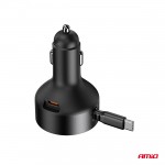 Φορτιστης Αναπτηρα 12/24V Με 1 Θυρα USB-C 60W 5V/3A Ταχειας Φορτισης Με Ενσωματομενο Καλωδιο USB-C Αμιο - 1 ΤΕΜ.