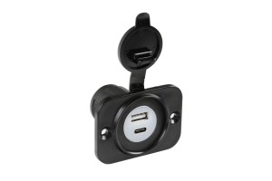 Πριζα Usb Με Καπακι Και 2 Θυρες Usb (A+C) 12/24V 3000mA 15W Μαυρη Fast Charge Lampa - 1 TEM.