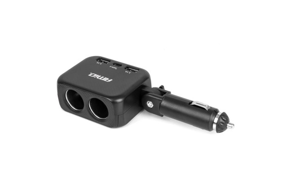 Ανταπτορας Αναπτηρα 12/24V 100W ΜΑΥΡΟΣ/2 ΘΕΣΕΙΣ/1xUSB-A+1xUSB-C/ΠΕΡΙΣΤΡΟΦΗ 180 Μοιρων Αμιο - 1 ΤΕΜ.