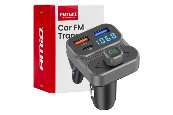 Amio - Fm Transmitter Αναπτήρα Τύπου FMT02 Τάση Λειτουργίας 12-24V Με 2xUSB Type-A Και 1xUSB Type-C Για Επιβατικά Αυτοκίνητα Και Φορτηγά - 1 τεμ. (04649/AM)