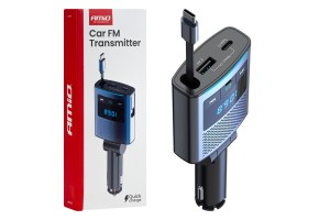 Amio - Fm Transmitter Αυτοκινήτου 12/24V Με 1xUSB Type-A, 1xUSB Type-C Και Ενσωματωμένο Καλώδιο Φόρτισης Type-C - 1 τεμ. (04656/AM)