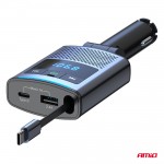 Amio - Fm Transmitter Αυτοκινήτου 12/24V Με 1xUSB Type-A, 1xUSB Type-C Και Ενσωματωμένο Καλώδιο Φόρτισης Type-C - 1 τεμ. (04656/AM)
