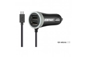 Φορτιστης Αναπτηρα 12V 2,4A Με 2 Θυρες Usb Και 1 Micro Usb Με Καλωδιο Amio – 1 ΤΕΜ.