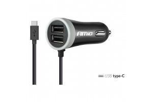Φορτιστης Αναπτηρα 12V 2,4A Με 2 Θυρες Usb Και 1 TYPE-C Usb Με Καλωδιο Amio – 1 ΤΕΜ.