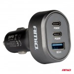 Φορτιστης Αναπτηρα Με 3 Θυρες 2xUSB-C 65W/20W+USB-A Quick Charge 3.0 Μαυρο Amio - 1 Τεμ.