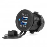 Πριζα Με 2 Θυρες Usb Και Καπακι Μαυρη 12/24V 4.2A Αδιαβροχη Με Μπλε Led Φως Ενδειξησamio - 1 ΤΕΜ.