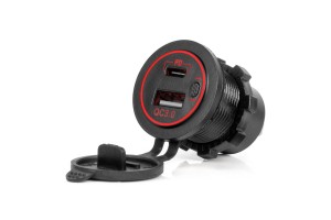Πριζα Με 2 Θυρες Usb Και Καπακι 12/24V Quick Charge 3.0 Αδιαβροχη Με Κοκκινο Led Φως Μαυρη Αμιο - 1 τεμ.