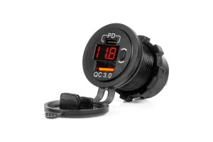 Πριζα Με 2 Θυρες Usb Και Ψηφιακο Βολτομετρο Με ΔΙΑΚΟΠΤΗ+ΚΑΠΑΚΙ 12/24V QUICKCHARGE3.0 Αδιαβροχη Μαυρη Αμιο - 1 τεμ.