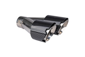 Ακρο (ΜΠΟΥΚΑ) Εξατμισης Διπλη Αποληξη MT-029 Left Akr ΧΡΩΜΙΟ/CARBON Φ32-52 165x(76X2)mm Amio - 1 τεμ.