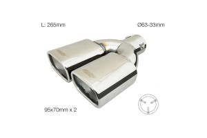 Ακρο (ΜΠΟΥΚΑ) Εξατμισης Διπλη Χρωμιου 33>63mm (ΜΗΚΟΣ 265mm - Διαμετρος Εξωτερικη 95x70mm X2) Simoni Racing - 1 TEM.