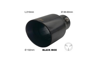 Ακρο (ΜΠΟΥΚΑ) Εξατμισης Inox Μαυρη Στρογγυλη 38>63mm (ΜΗΚΟΣ: 210mm/ Διαμετρος Εξωτερικη 102mm)​ Simoni Racing - 1 TEM.