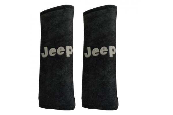 Jeep Μαξιλαρακια Για Ζωνη Ασφαλειας 21 X 7,5 Cm Σε Μαυρο Χρωμα Με Γκρι Logo - 2 ΤΕΜ.